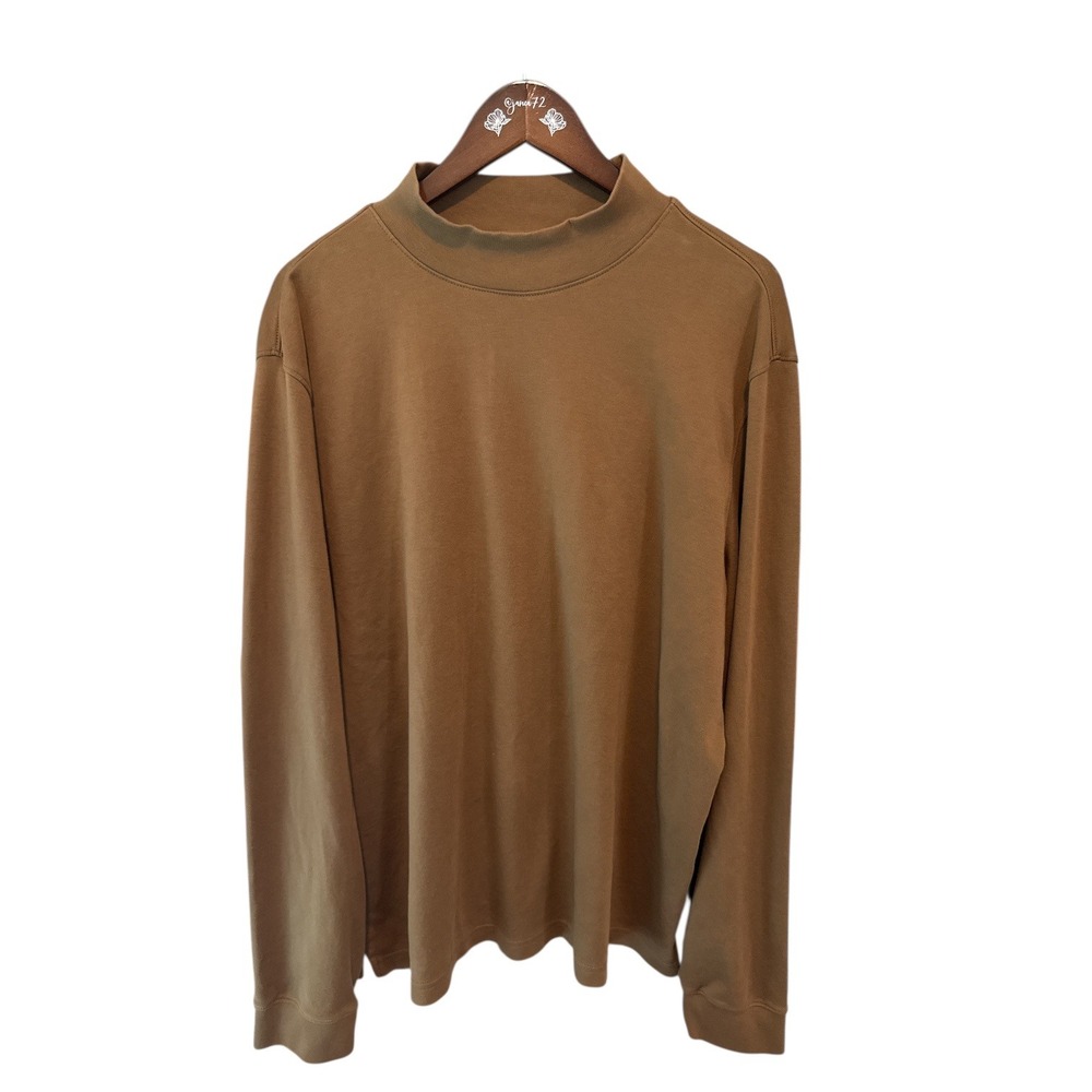 Patrick James Mens‎ Mock Neck Long Sleeve Shirt Brown Pima Cotton XL